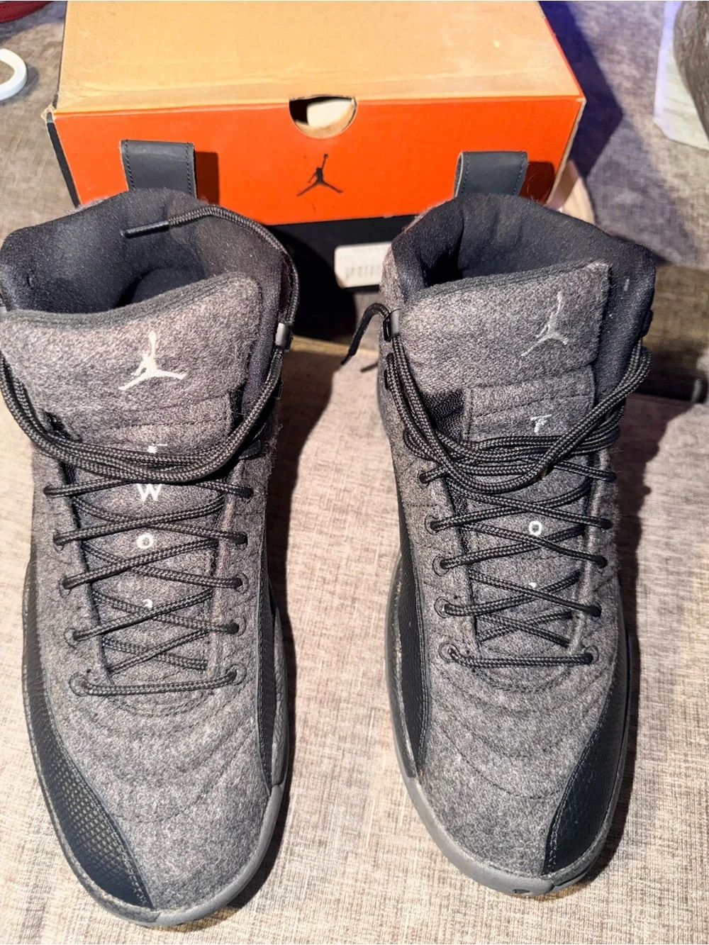 Air Jordan 12 Retro Wool Dark Grey Metallic Silver Men’s Size 8.5